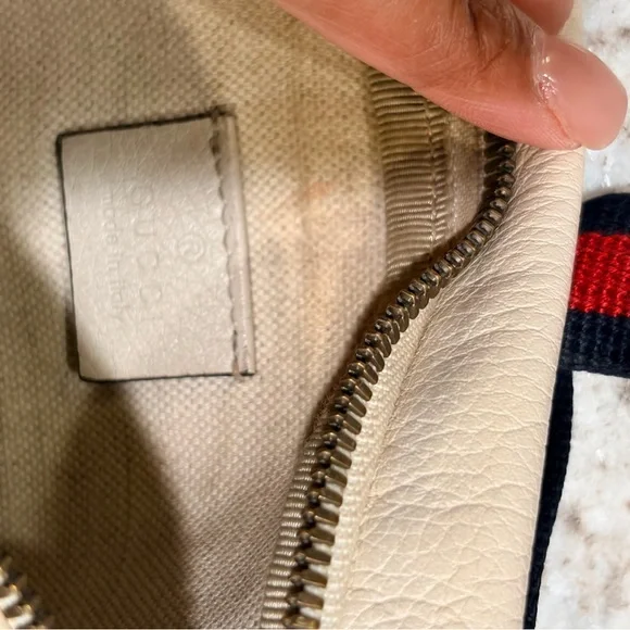 Mini Cream Gucci Cream Leather Logo Belt Bag with Red-Green-Blue Stripe - Picture 7 of 12